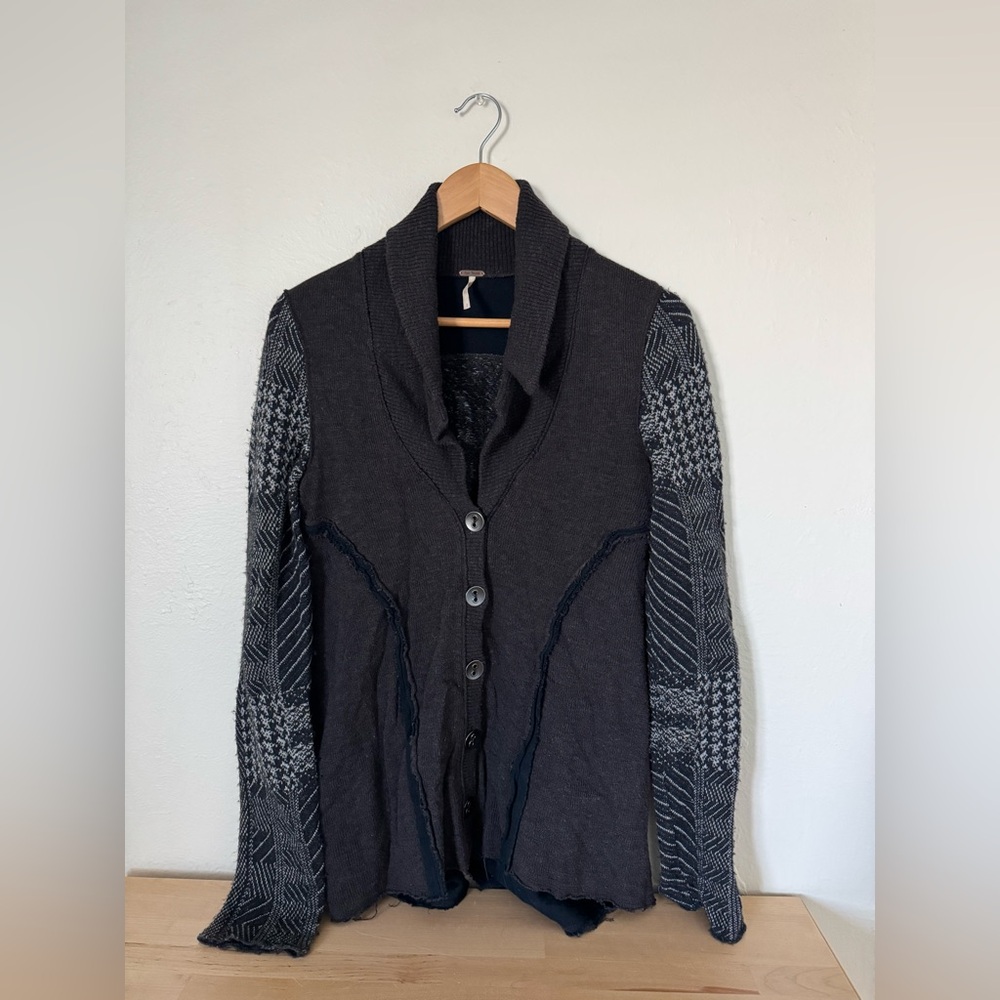 Free People Patchwork Raw Hem Colorblock Cardigan
